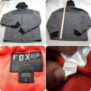 FOX Jacket Mens Large Gray Straightaway Pockets Insulated Hooded Canvas Full Zip